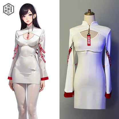 Anime Style Black and White Witch Spandex PU Leather Short Dress with Bust Zipper