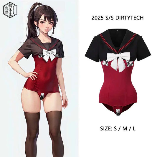 Japanese Anime Sailor Style Two-Piece Uniform Swimsuit Set with Bandage Design