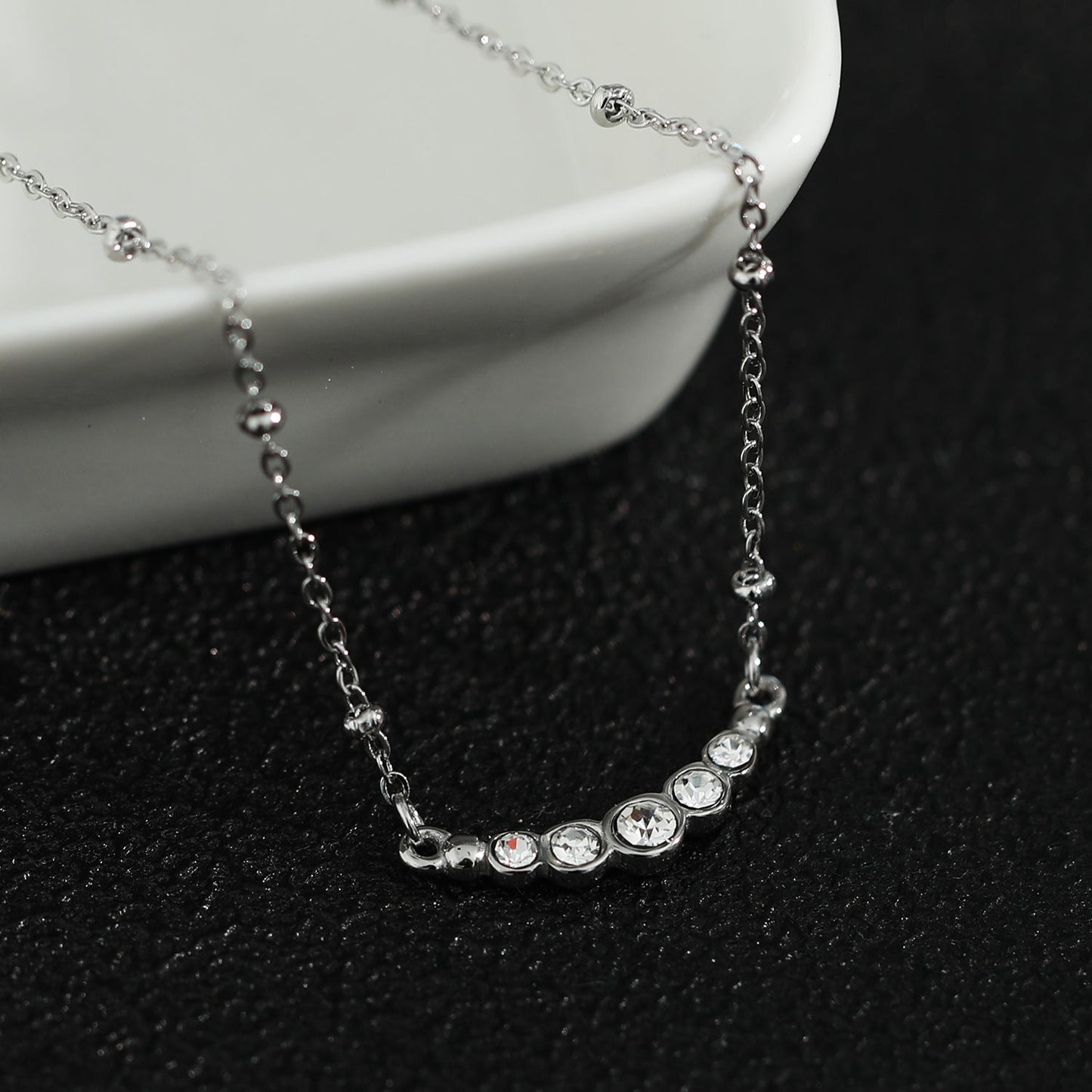 KIMI Beaded Silver Chain with Dainty Pavé-Set Zirconia Pendant