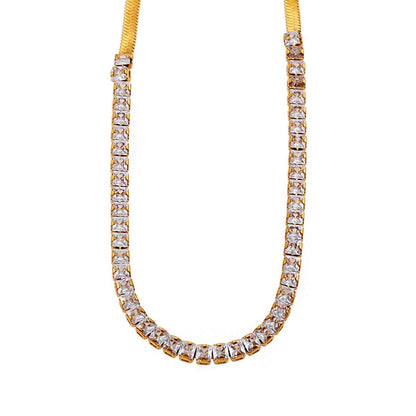 MESTIA: Combo Necklace with Snake-Skin Textured & Tennis Chains
