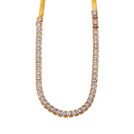 MESTIA: Combo Necklace with Snake-Skin Textured & Tennis Chains