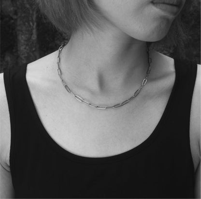PALERMO Essential Paper-Clip Chain Link Silver Necklace