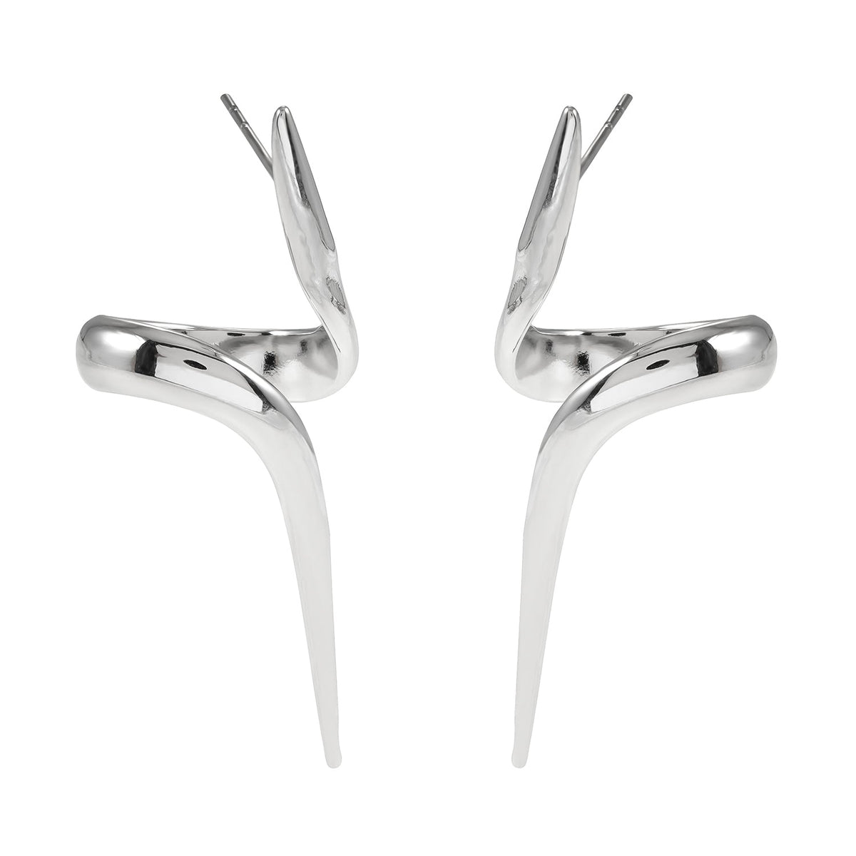 PORTNA Silver (White Gold): Sculptural Serpent Curve Earrings