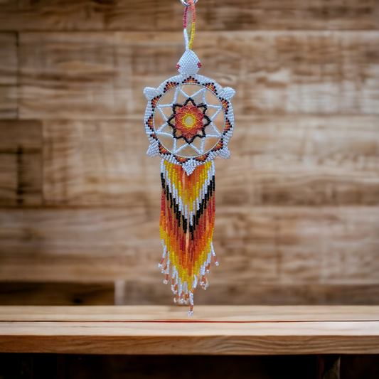 White Sun Star Beaded Dream Catcher