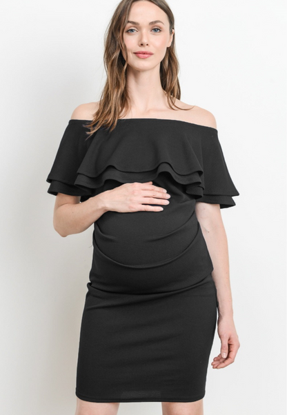 Double Ruffle Off Shoulder Maternity Dress