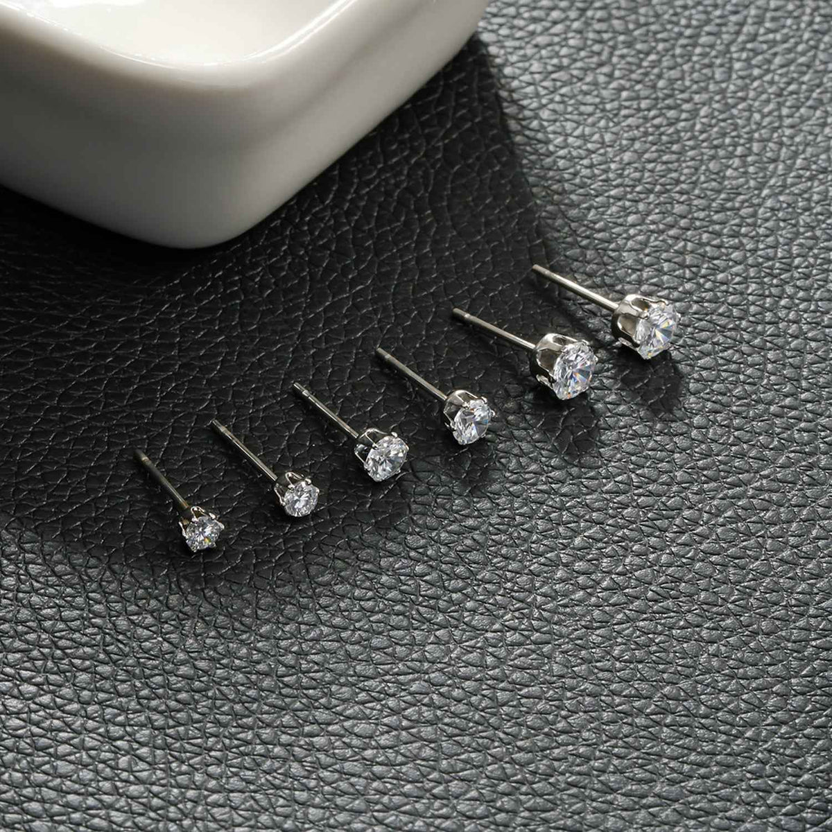 REIGN Silver (White Gold):  3-Pair Zirconia Earrings Stud Set