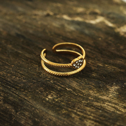 RENEE Gold: Double Stacked Zirconia (CZ) Embellished Heart Ring