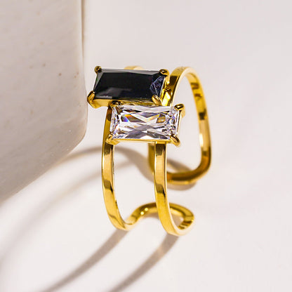 RIADEL: Dual-Radiance Black & Clear Zirconia Banded Ring