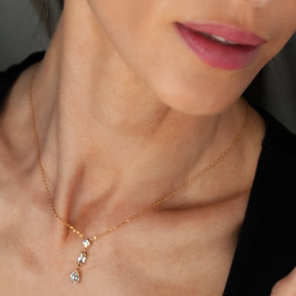 Style ROCHINA Gold:  A Trio of Zirconia Charms Pendant Chain Necklace