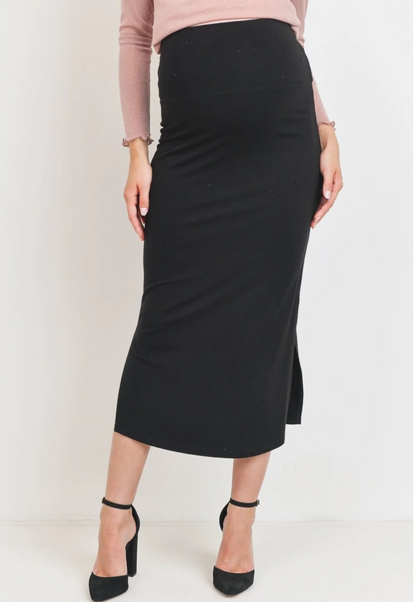 Rayon Modal Side Slit Maternity Midi Skirt
