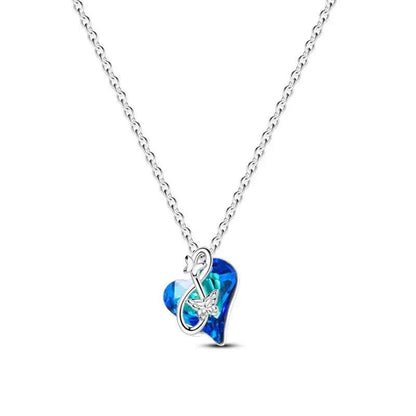 925 Sterling Silver Blue Crystal Heart Butterfly Necklace | CZ Pendant Chain
