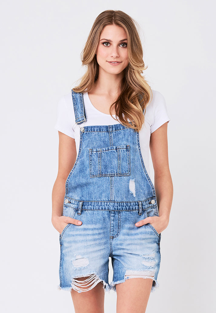 Denim Maternity Short Overalls