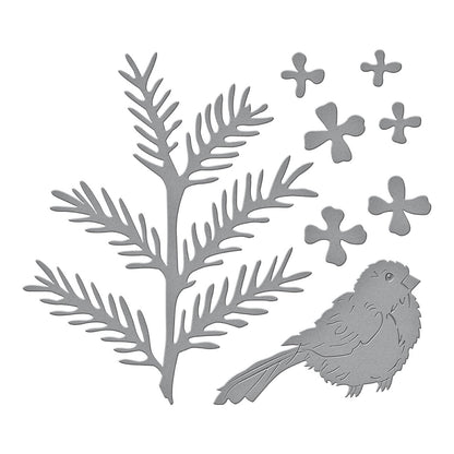 Hemlock, Cones and Chickadee Etched Dies from the Snow Garden Collection by Susan Tierney-Cockburn
