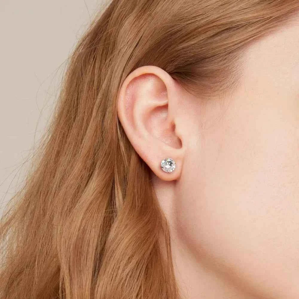 Cz Stud Earrings - 925 Sterling Silver Platinum Plated - Round Cubic Zirconia Hypoallergenic Earrings 4Mm 5Mm 6Mm 7Mm Bse166