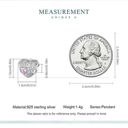 925 Sterling Silver Diy Heart Charm With Pink Zircon - Bsc777