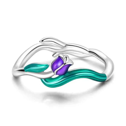 925 Sterling Silver Enamel Tulip Ring