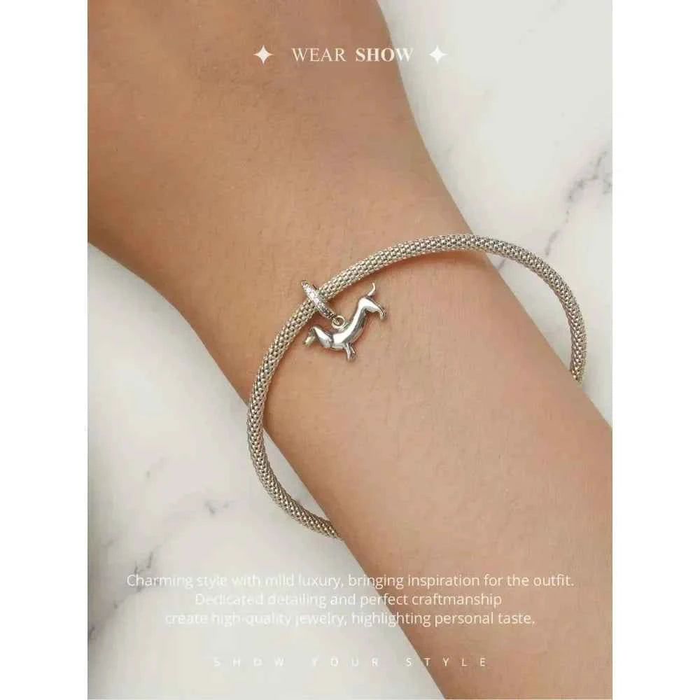 Genuine 925 Sterling Silver Pet Dog Charm For Bracelet - Poodle Dachshund Pendant