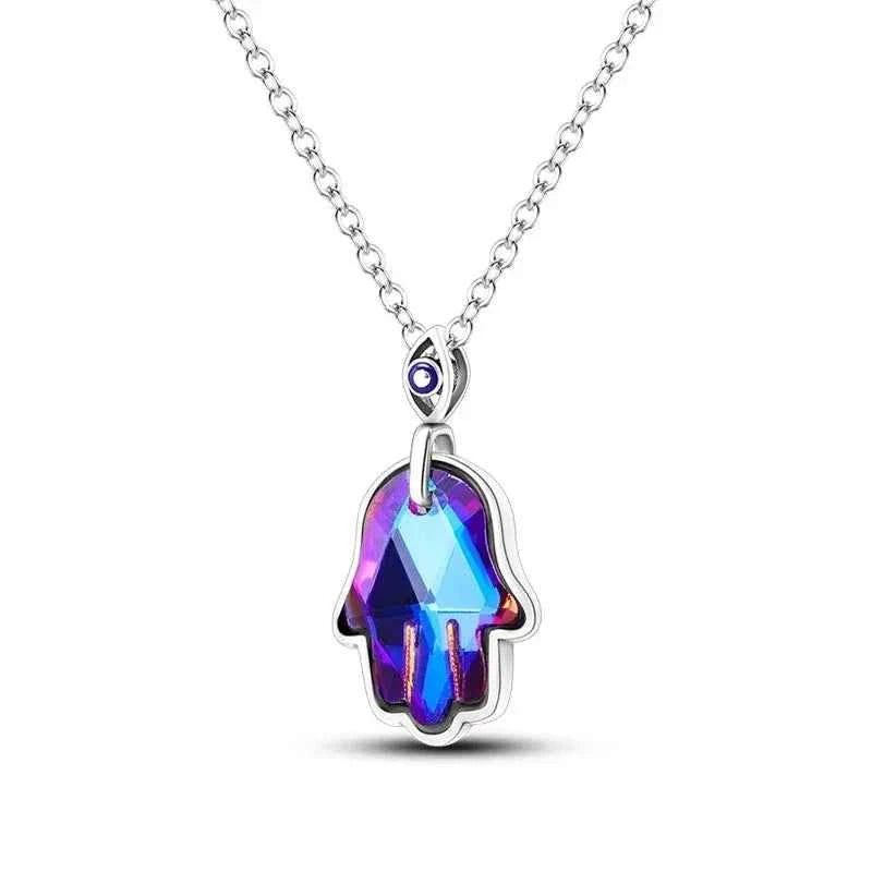 Hand Shaped Sterling Silver Necklace With Evil Eye