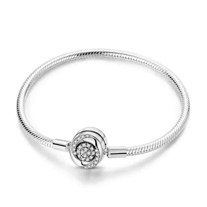 Sterling Silver Snake Chain Bracelet with Rose CZ Clasp