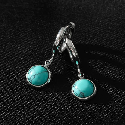Style SAGRES White Gold (Silver Toned): Vintage Inspired Natural Stone Drop Hoop Earrings
