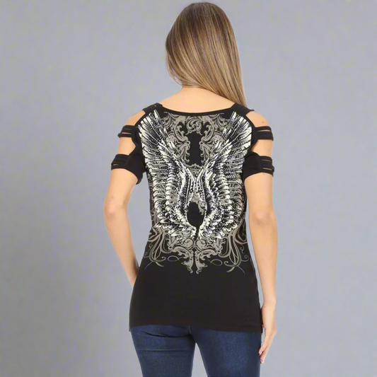 Women's Rhinestone Angel Wing Tank Top