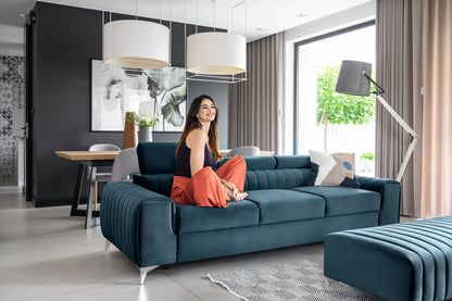 Laurence 3 Seater Velvet Sleeper Sofa - Teal Blue