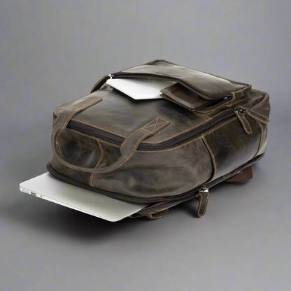 Greenwood Leather Backpack with Reinforced Laptop and Tablet Compartments