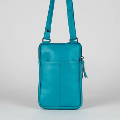 Greenwood Leather Compact Mini Crossbody. Slim Full-Grain Leather Phone Bag & Travel Organizer