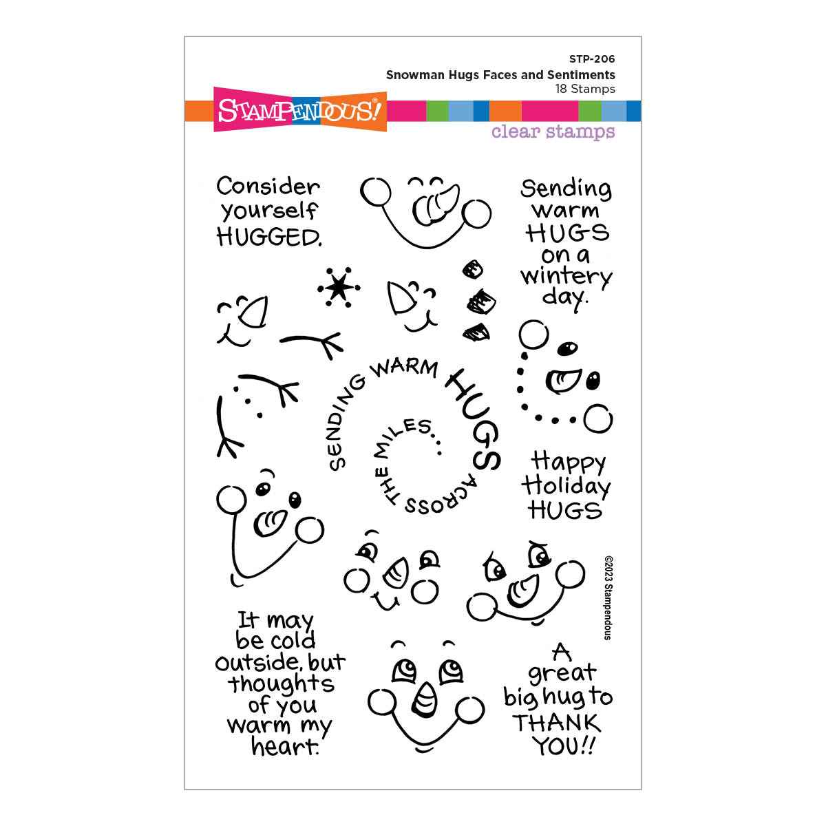 Snowman Hugs Faces & Sentiments Clear Stamp Set from the Holiday Hugs Collection by Stampendous
