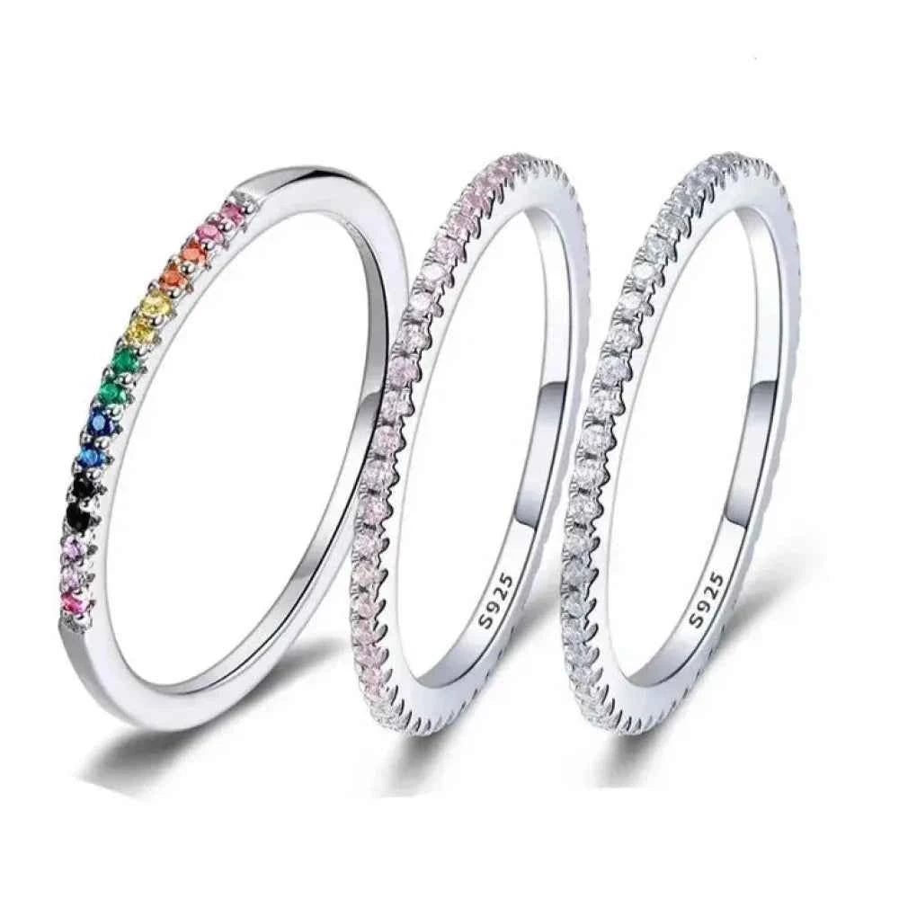 925 Sterling Silver Cz Simulated Diamond Stackable Ring Platinum Plated Eternity Bands For Women