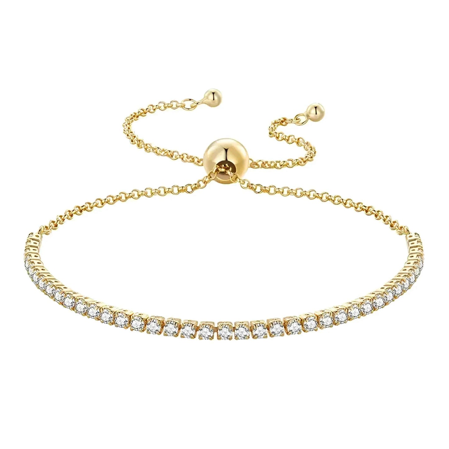 Sterling Silver CZ Tennis Bracelet – 14K Gold Plated Adjustable