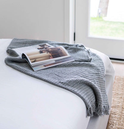 THROW BLANKET - WAFFLE GREY
