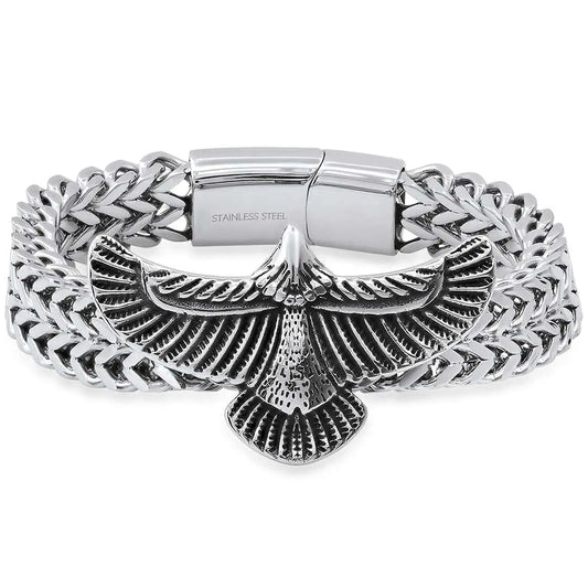 Steeltime Men's 2 Row Wheat Chain Eagle Bracelet | Stainless Steel