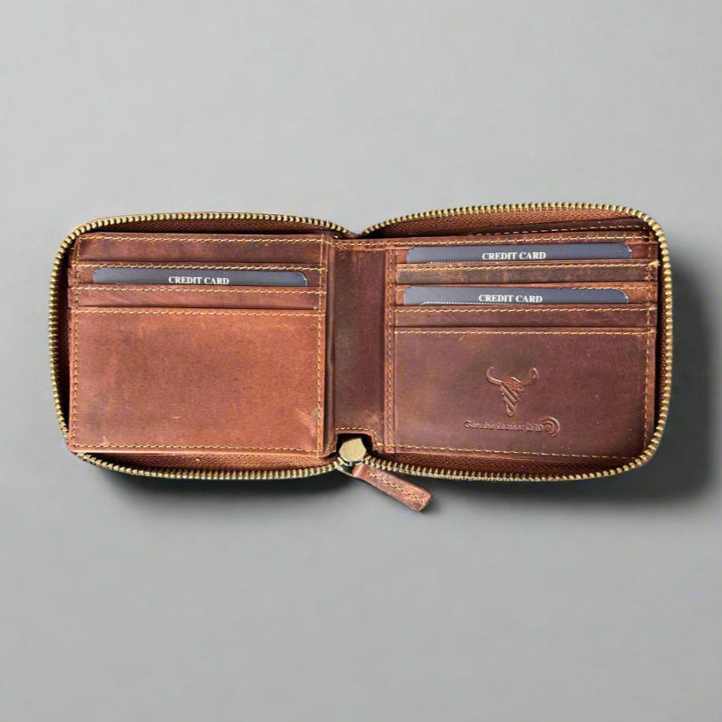 Men’s Zip-Around Cow Leather Wallet