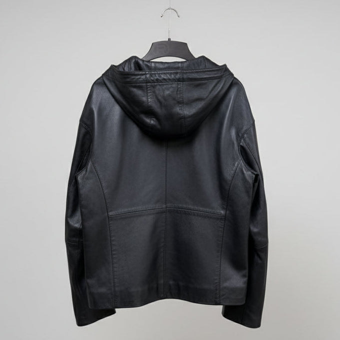 Sporty Women's Lamb Leather Hoodie Jacket