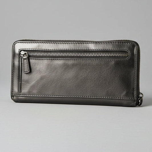 MET Women's Leather Wallet with Snowflake Studs Zip Around