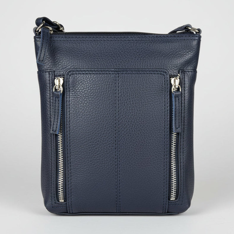 Slim Leather Crossbody. Small Vertical Zip Women’s Bag with Adjustable Strap