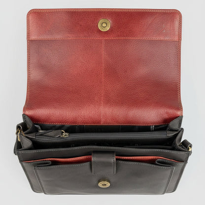 Derek Alexander Half Flap Organizer Leather Messenger Crossbody Bag