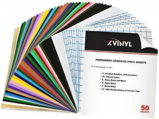 XVinyl Permanent Adhesive Vinyl Sheets Multi Color Starter Pack  (50-12" x 12" Sheets)