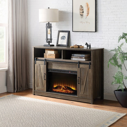 Hearth Barn Doors Storage Fireplace - Rustic Oak