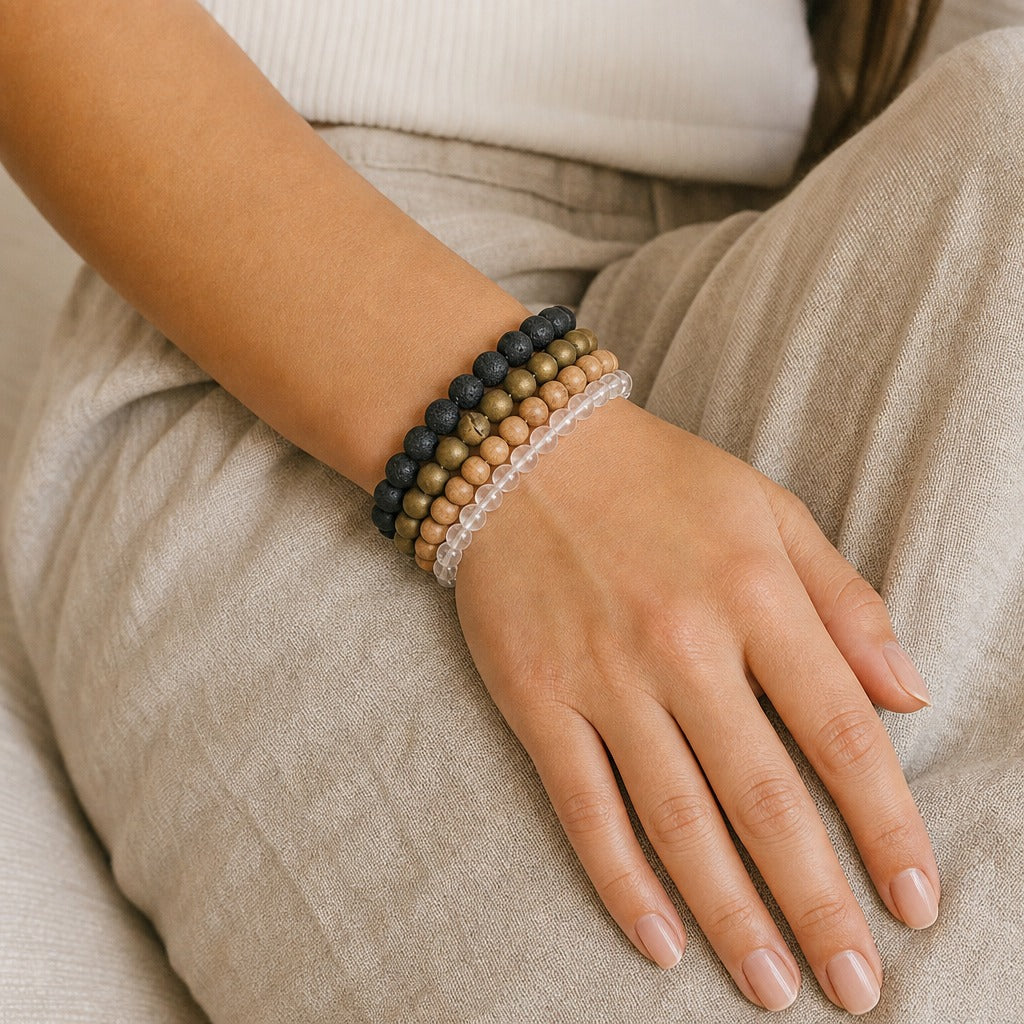 Agate Druzy Electroplated Gold Round Bracelet - 8mm (Enhanced)
