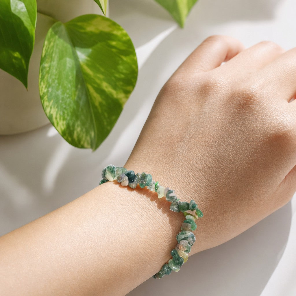 Agate Green Moss Chip Bracelet
