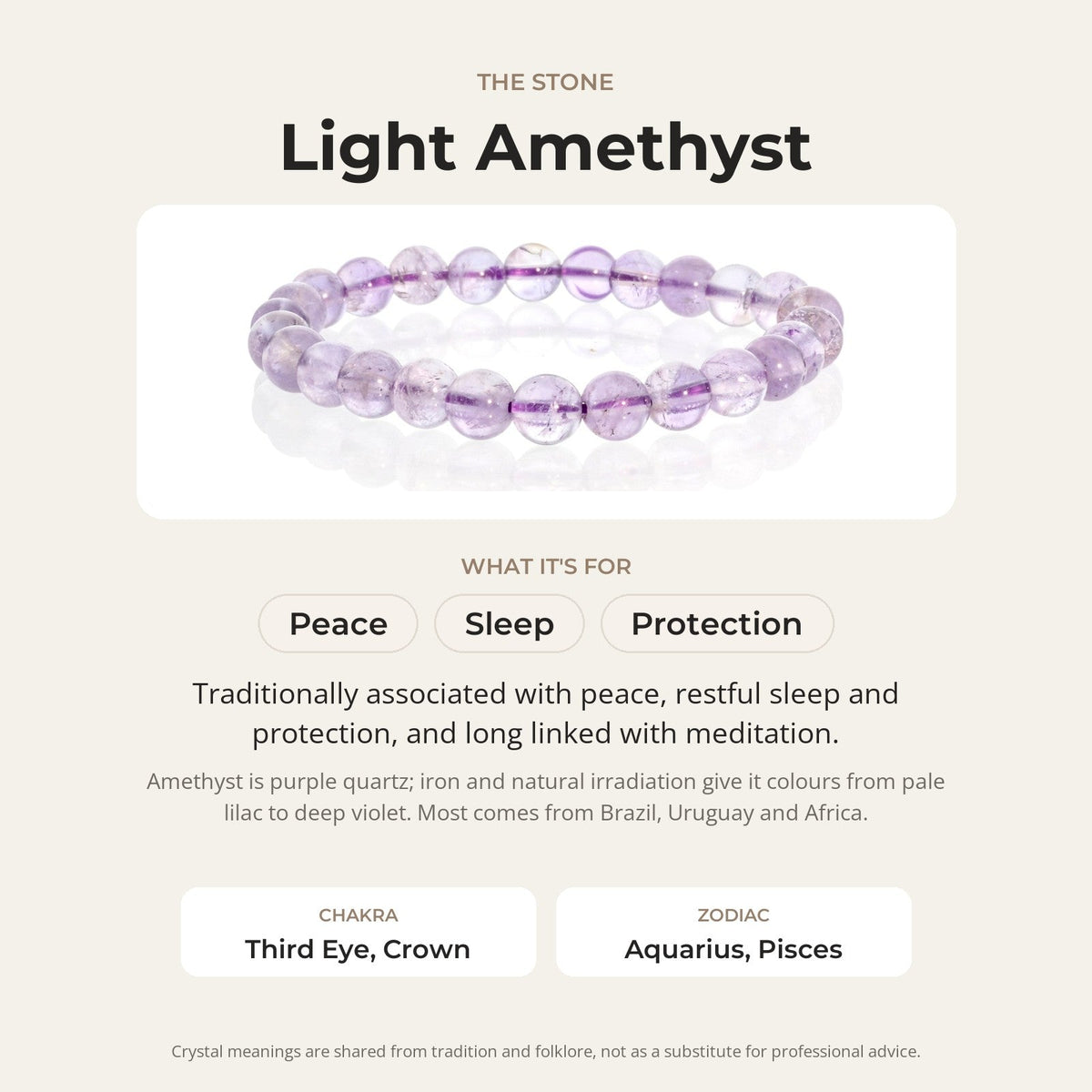 Amethyst Light Purple Round Bracelet - 8mm