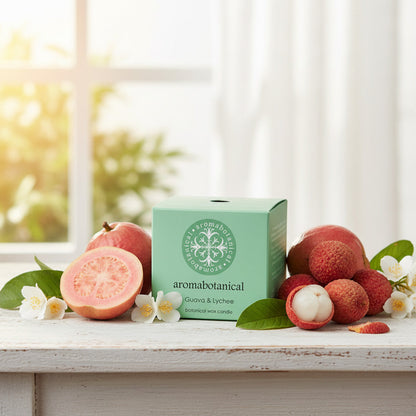 Mini-Guaven-Litschi-Kerze mit exotischem Duft von Aromabotanical