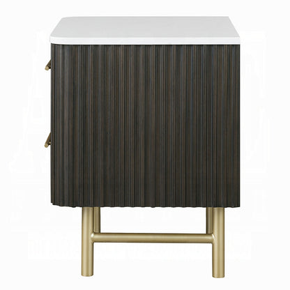 Laffery Luxury Chanel Detail Faux Marble Top Nightstand - Espresso