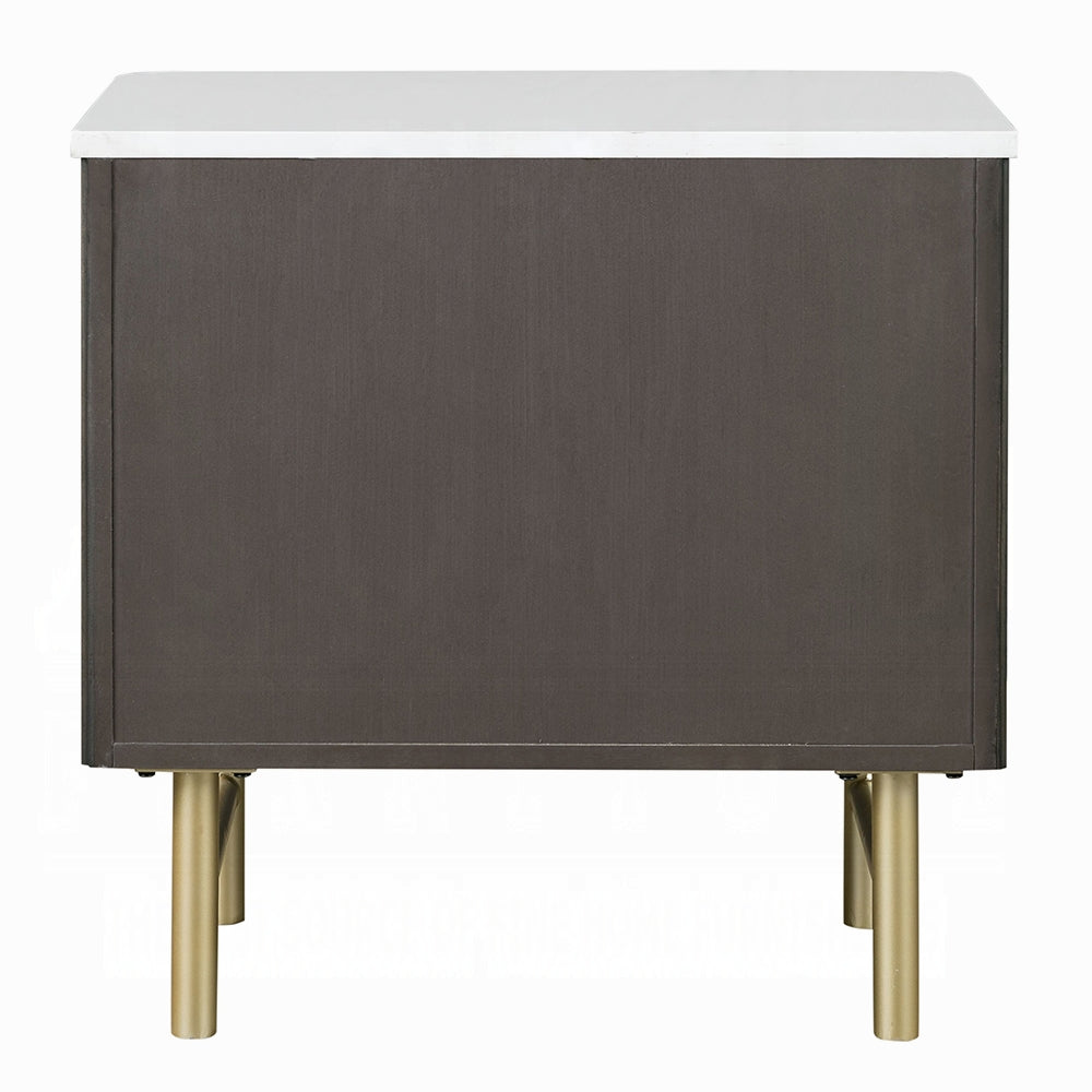 Laffery Luxury Chanel Detail Faux Marble Top Nightstand - Espresso