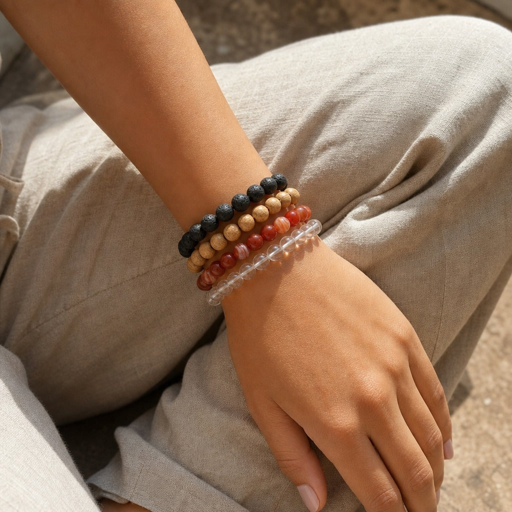 Carnelian Red Banded Round Bracelet - 8mm