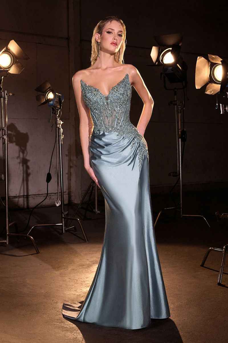 flattering ruched hip detail, floor-length hem with light flare