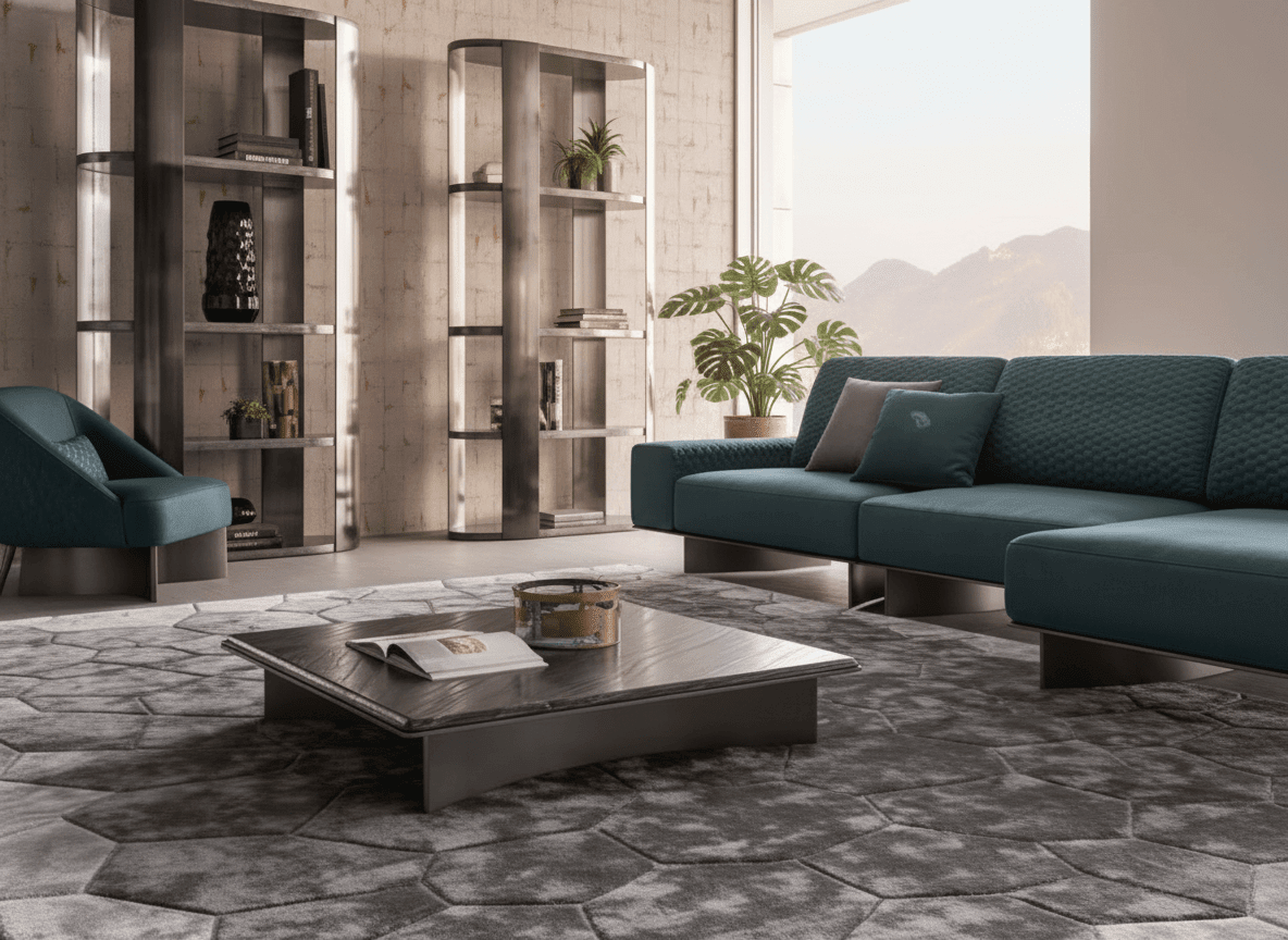 Holzkohle-Tencel-Teppich mit Geometriemuster