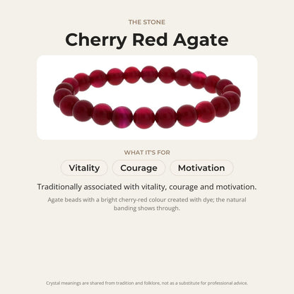 Agate Cherry Red Round Bracelet - 8mm (Enhanced)